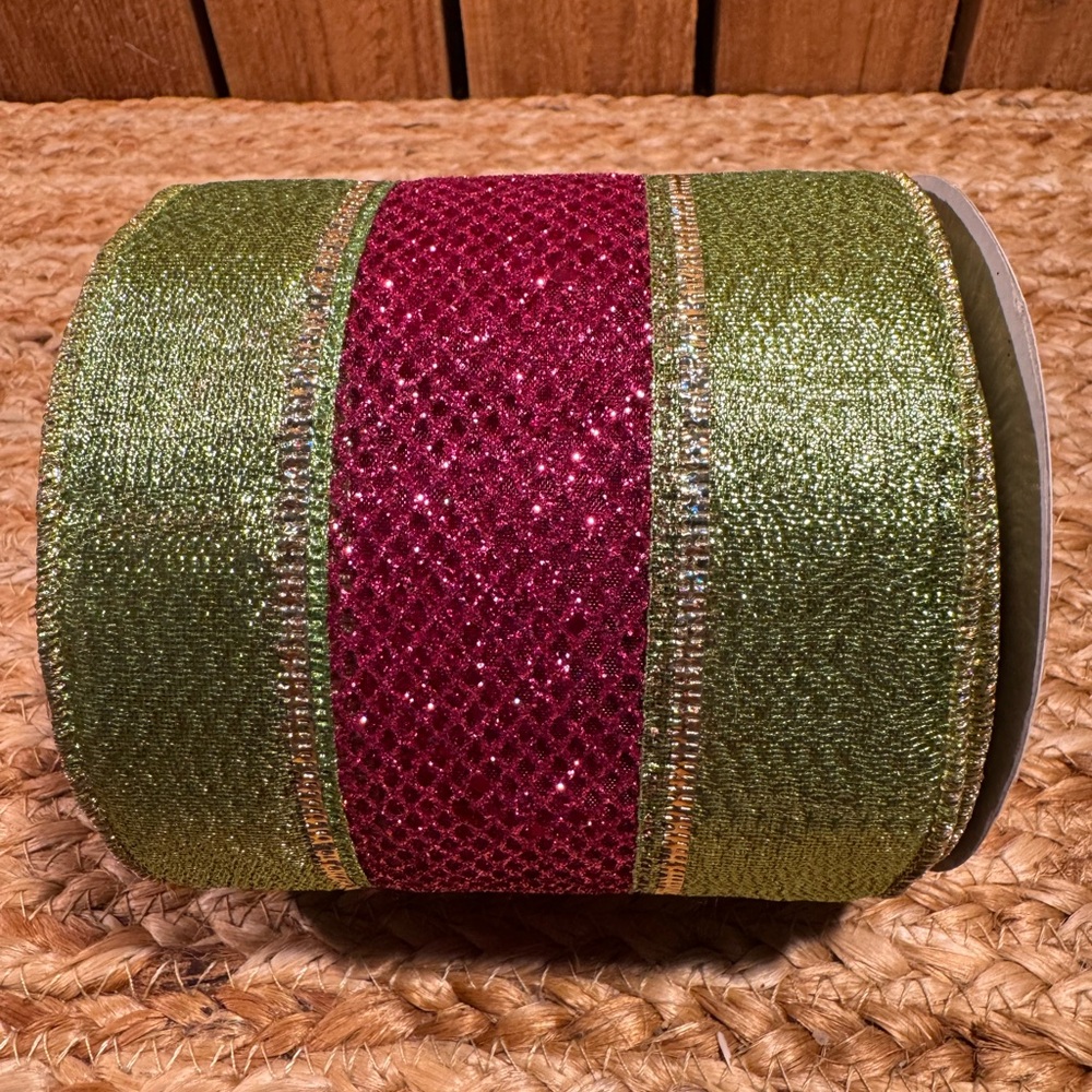 New Wide Wired Ribbon for Wreaths, Bows, Holiday Gift Wrapping, TWO Rolls - Picture 3 of 6